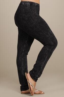 Chatoyant Plus Size Mineral Wash Leggings Black 3XL